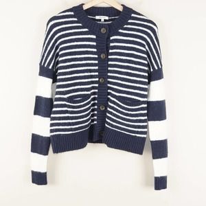 Madewell Navy and White Striped Cardigan